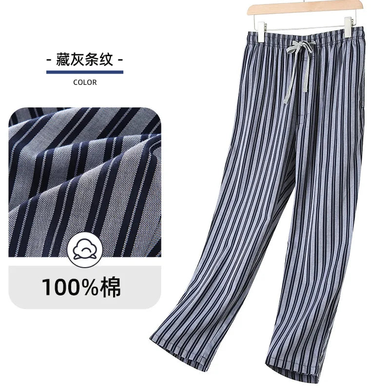 Men's Pure Cotton Plaid Sleep Pants - Lightweight Casual Lounge Trousers