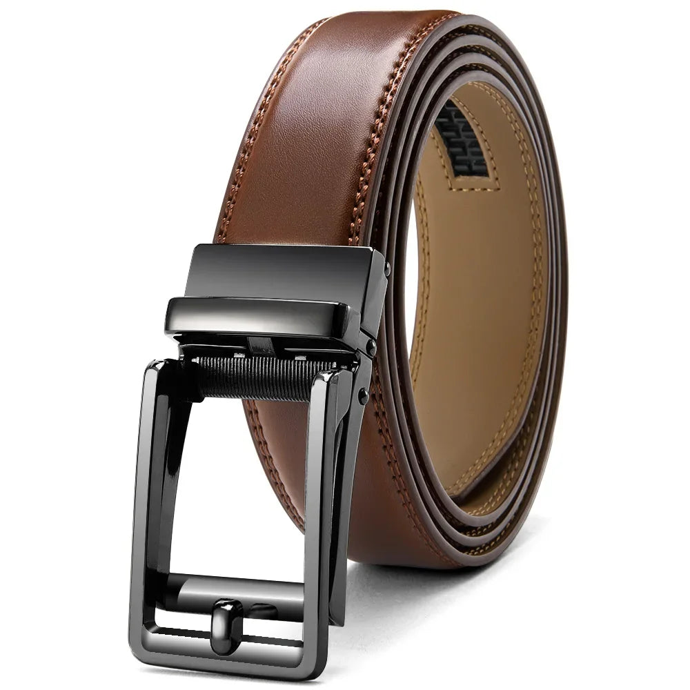 Men's Genuine Leather Belt - Automatic Ratchet Buckle Dress Belt