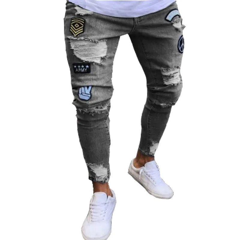 Knee Ripped Stretch Jeans - Hip Hop Slim Fit