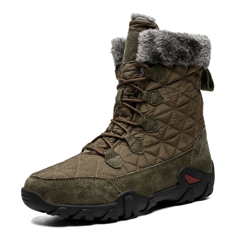 Men's Premium Suede Leather Winter Snow Boots - Insulated Mid-Calf Outdoor Boots