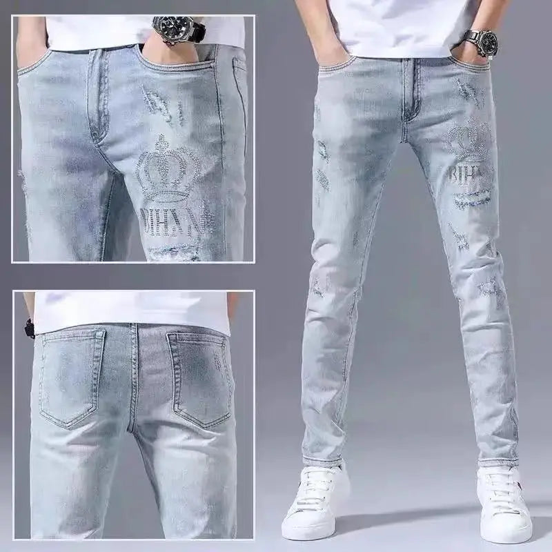 Embroidered Stretch Jeans - Ripped Retro Slim Fit