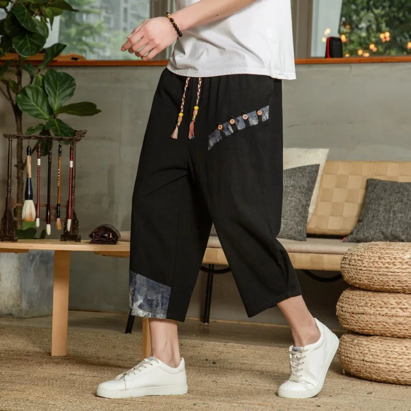 Japanese Cotton Linen Harem Pants - Men's Summer Breathable Cropped Pants