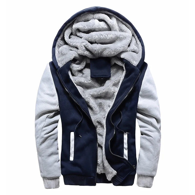 Men's Winter Fleece Hooded Jacket - Warm Zipper Tracksuit Sweatshirt