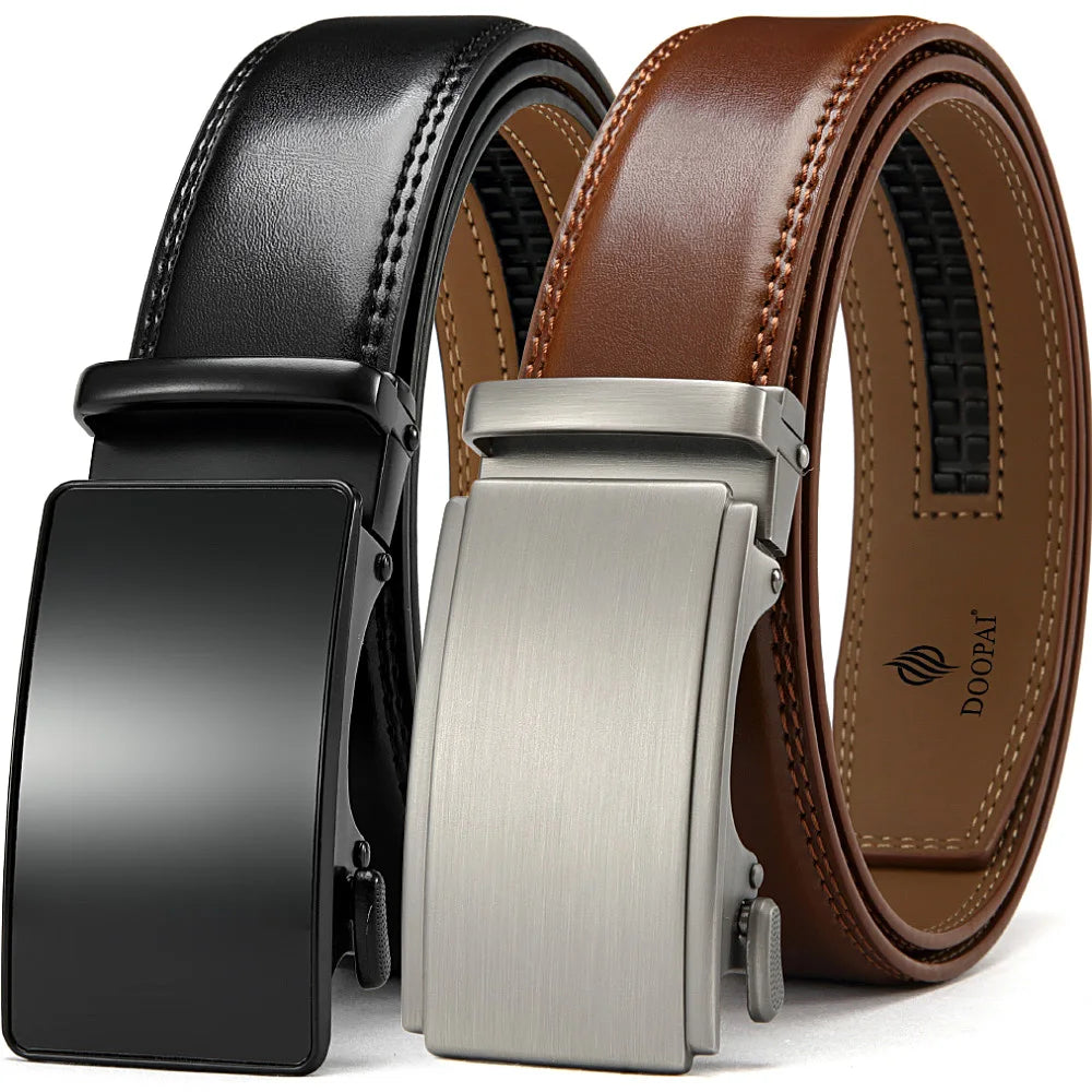 Men's Genuine Leather Belt - Automatic Ratchet Buckle Dress Belt