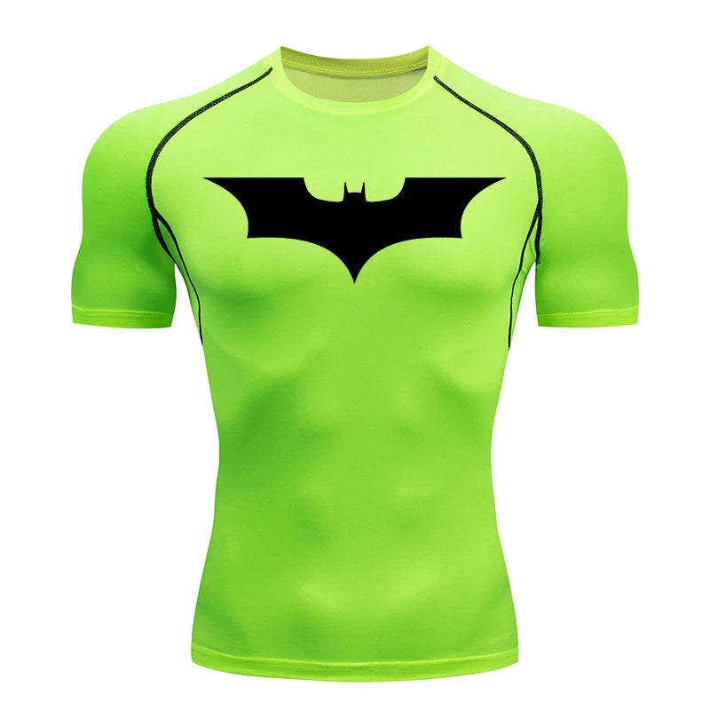 Men's Bat Print Compression Shirt - Quick Dry Athletic Workout Top