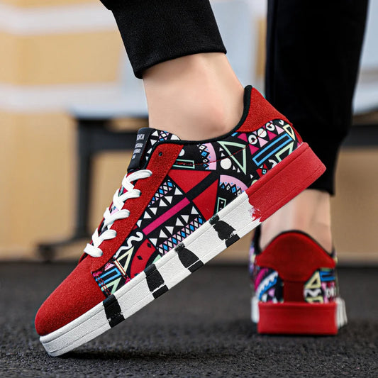 Men's Graffiti Canvas Sneakers - Colorful Lace-Up Casual Shoes