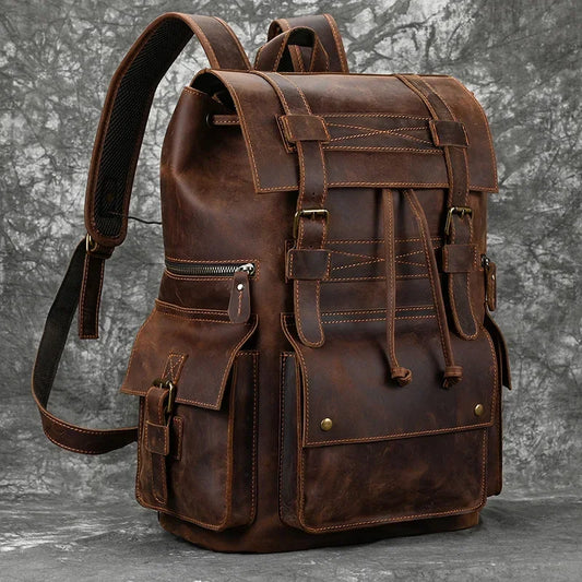 Men's Genuine Leather Backpack - 17 Inch Laptop Travel Daypack