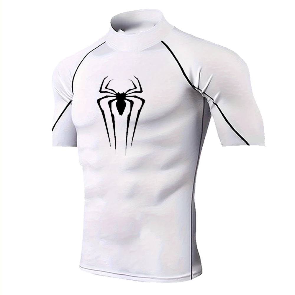 Spider-Print Compression Shirt - Men's Turtleneck Training Base Layer