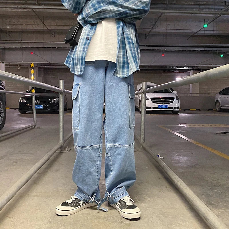 Wide Leg Denim Jeans - Baggy Hip Hop Cargo Pants