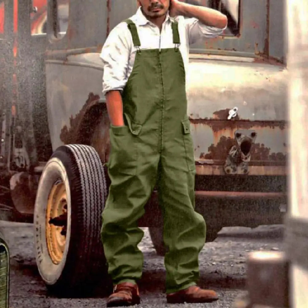 Retro Denim Jumpsuit - Loose Cargo Overalls