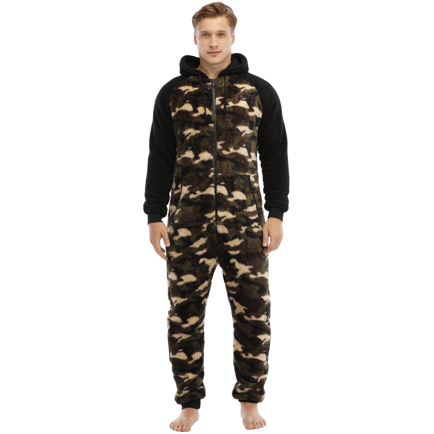 Camouflage Fleece Onesie - Hooded Winter Jumpsuit