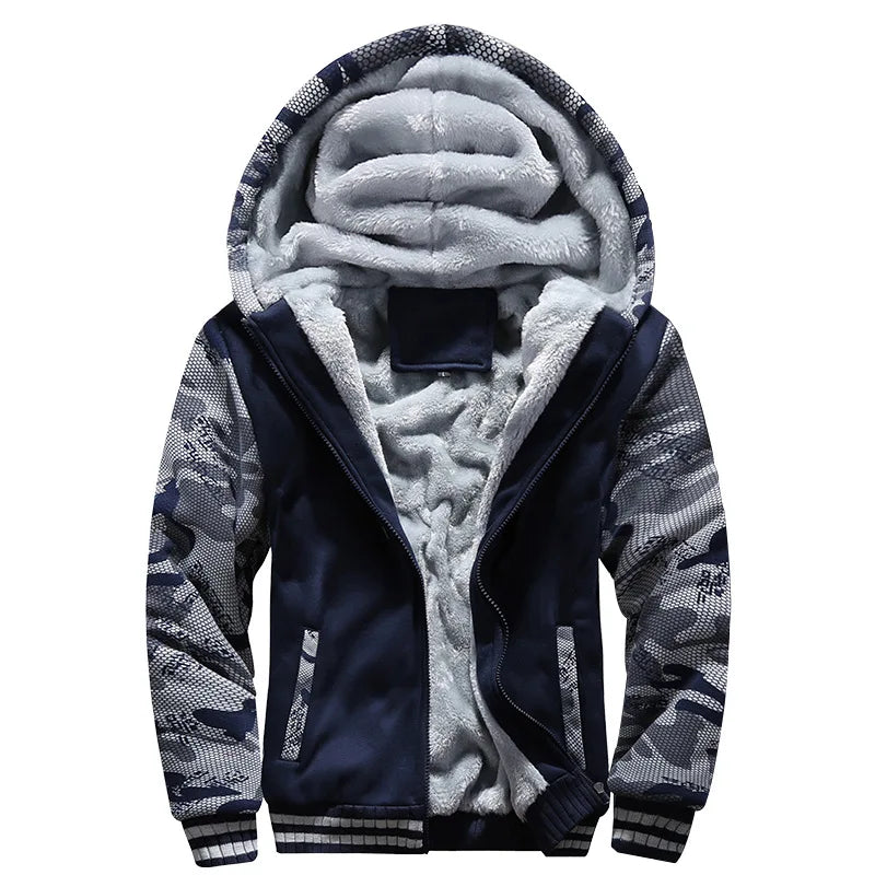 Men's Winter Fleece Hooded Jacket - Warm Zipper Tracksuit Sweatshirt