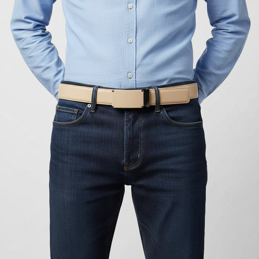 Men's Genuine Leather Belt - Automatic Ratchet Buckle Dress Belt