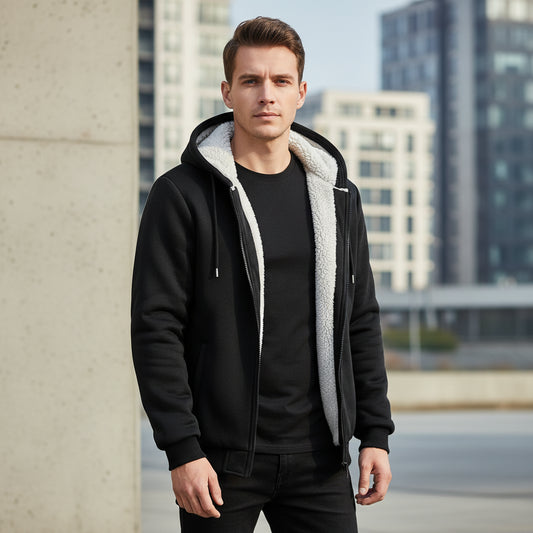 Men's Winter Fleece Hooded Jacket - Warm Zipper Tracksuit Sweatshirt
