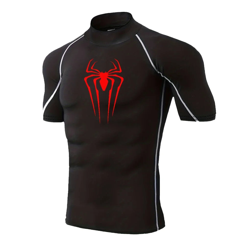 Spider-Print Compression Shirt - Men's Turtleneck Training Base Layer