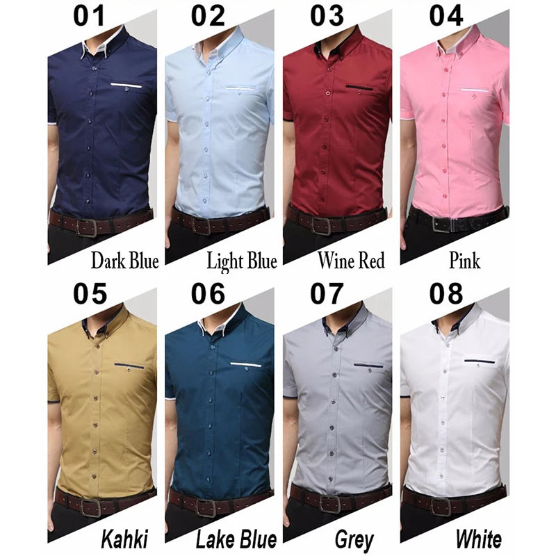 Men's Short Sleeve Business Shirt - Turn-Down Collar Tuxedo Style