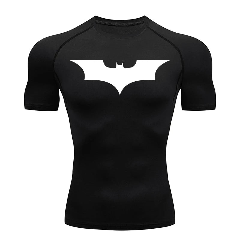 Men's Bat Print Compression Shirt - Quick Dry Athletic Workout Top