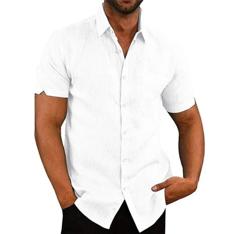 Men's Classic Polo Collar Short Sleeve Button Shirt - Summer Casual Wear