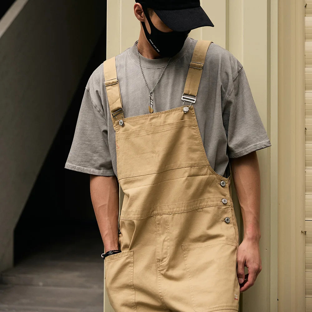 Khaki Bib Overalls - Cargo Pocket Dungarees