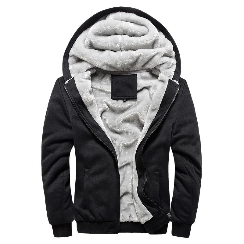 Men's Winter Fleece Hooded Jacket - Warm Zipper Tracksuit Sweatshirt