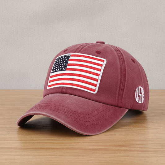USA Flag Embroidered Baseball Cap - Washed Distressed Dad Hat