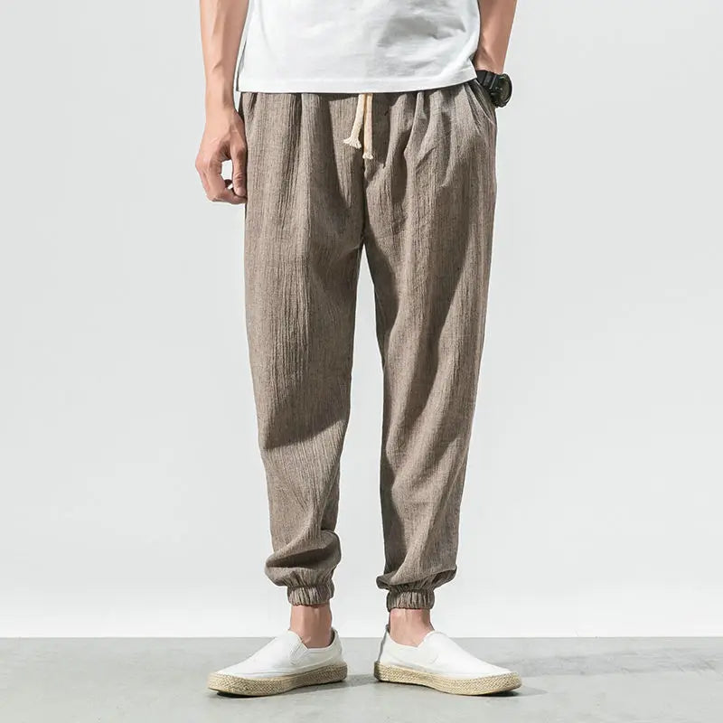 Cotton Linen Harem Pants - Chinese Style Joggers