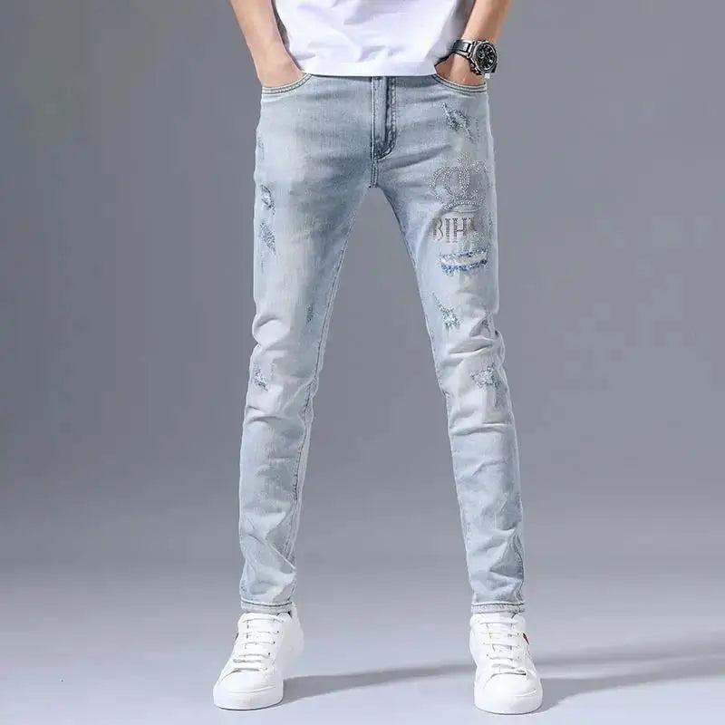 Embroidered Stretch Jeans - Ripped Retro Slim Fit