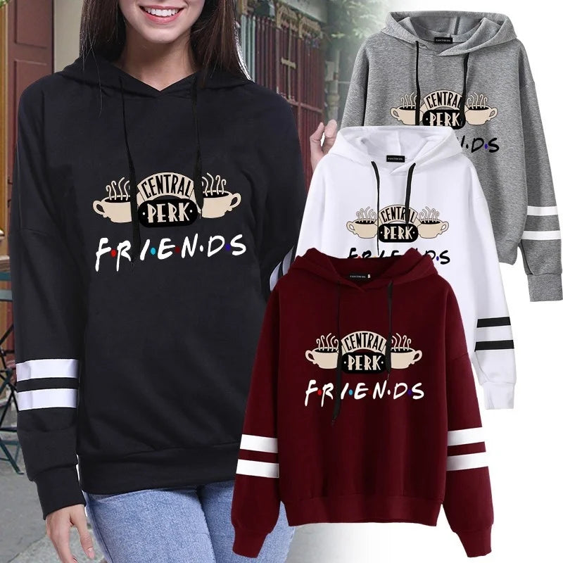 Friends TV Show Coffee Print Hoodie - Women's Pullover Sweatshirt