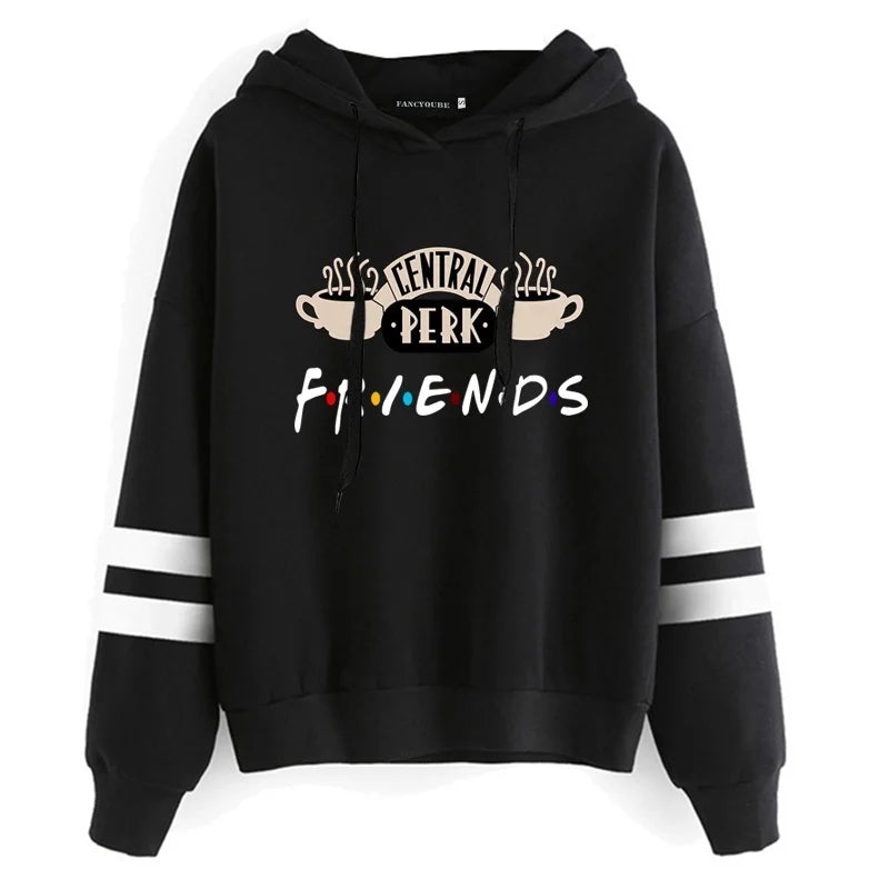 Friends TV Show Coffee Print Hoodie - Women's Pullover Sweatshirt