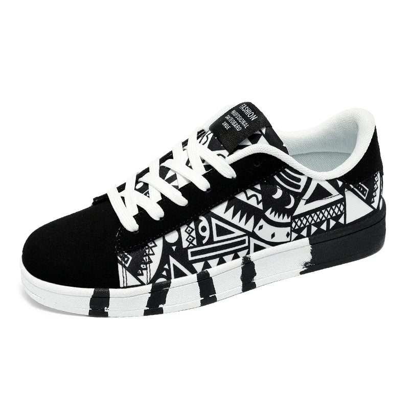 Men's Graffiti Canvas Sneakers - Colorful Lace-Up Casual Shoes