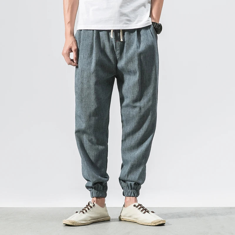 Cotton Linen Harem Pants - Chinese Style Joggers