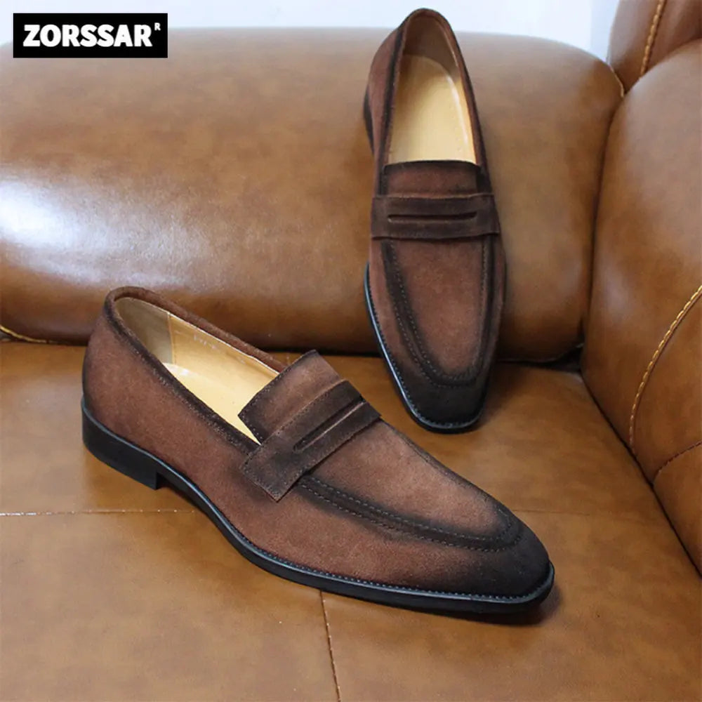 Genuine Leather Men's Loafers - Italian Style Slip-On Casual Dress Shoes