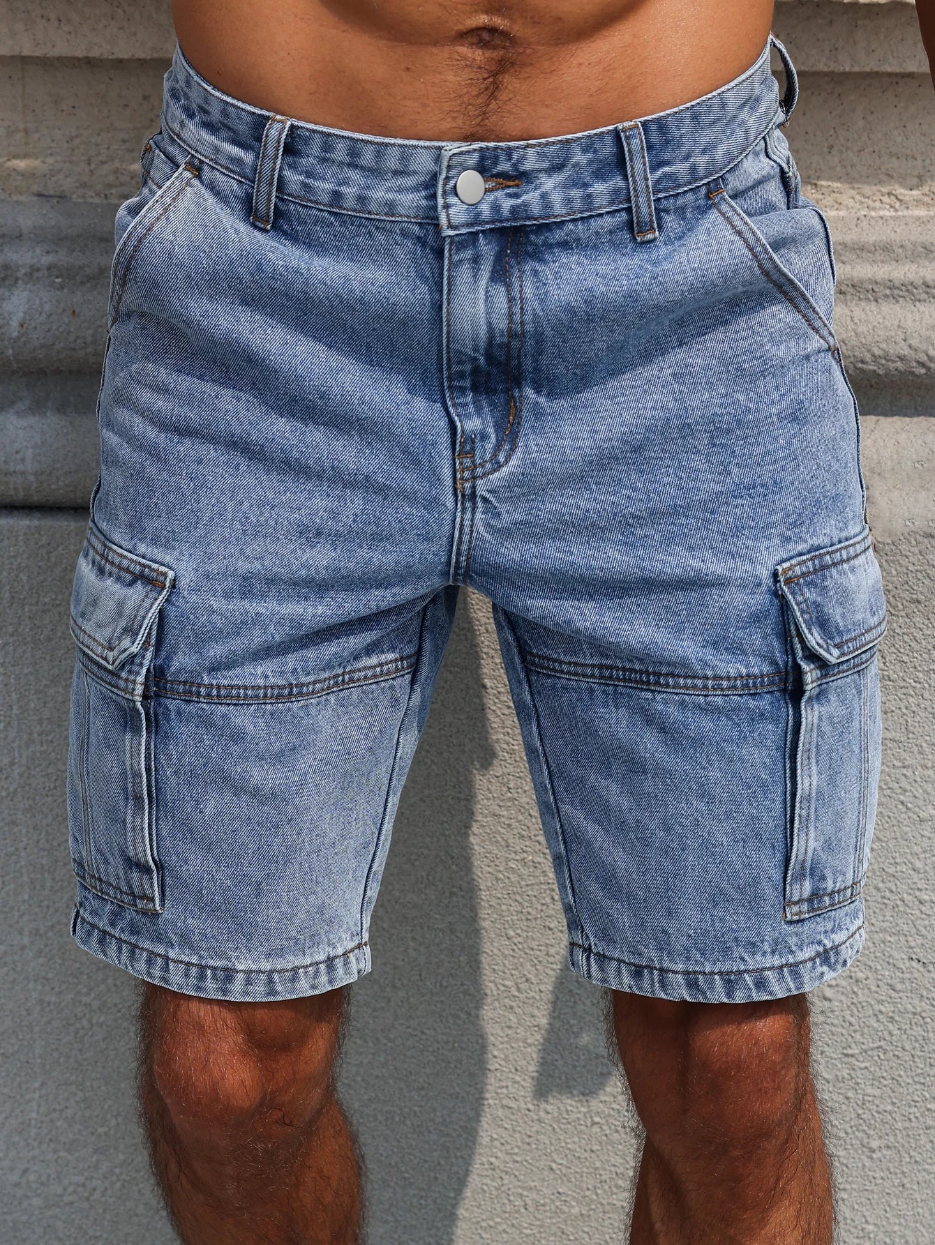 Blue Denim Shorts - Multi-Pocket Regular Fit