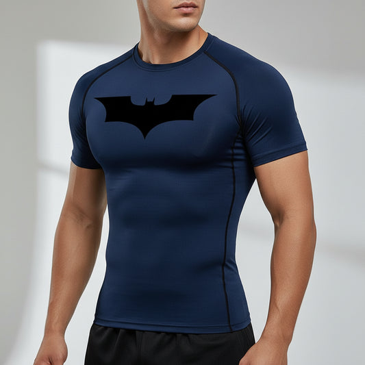 Men's Bat Print Compression Shirt - Quick Dry Athletic Workout Top