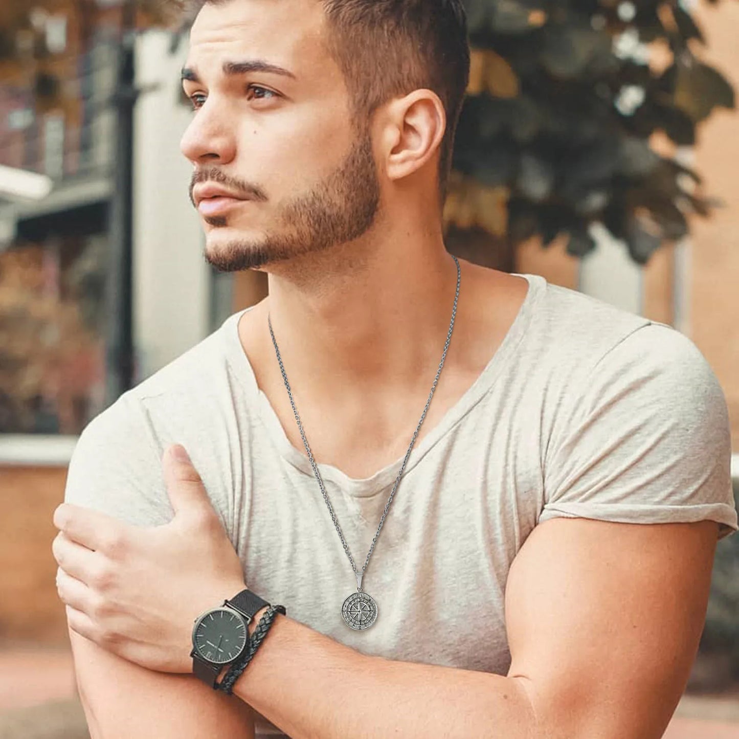 Layered Compass Necklace - Multi-Chain Set