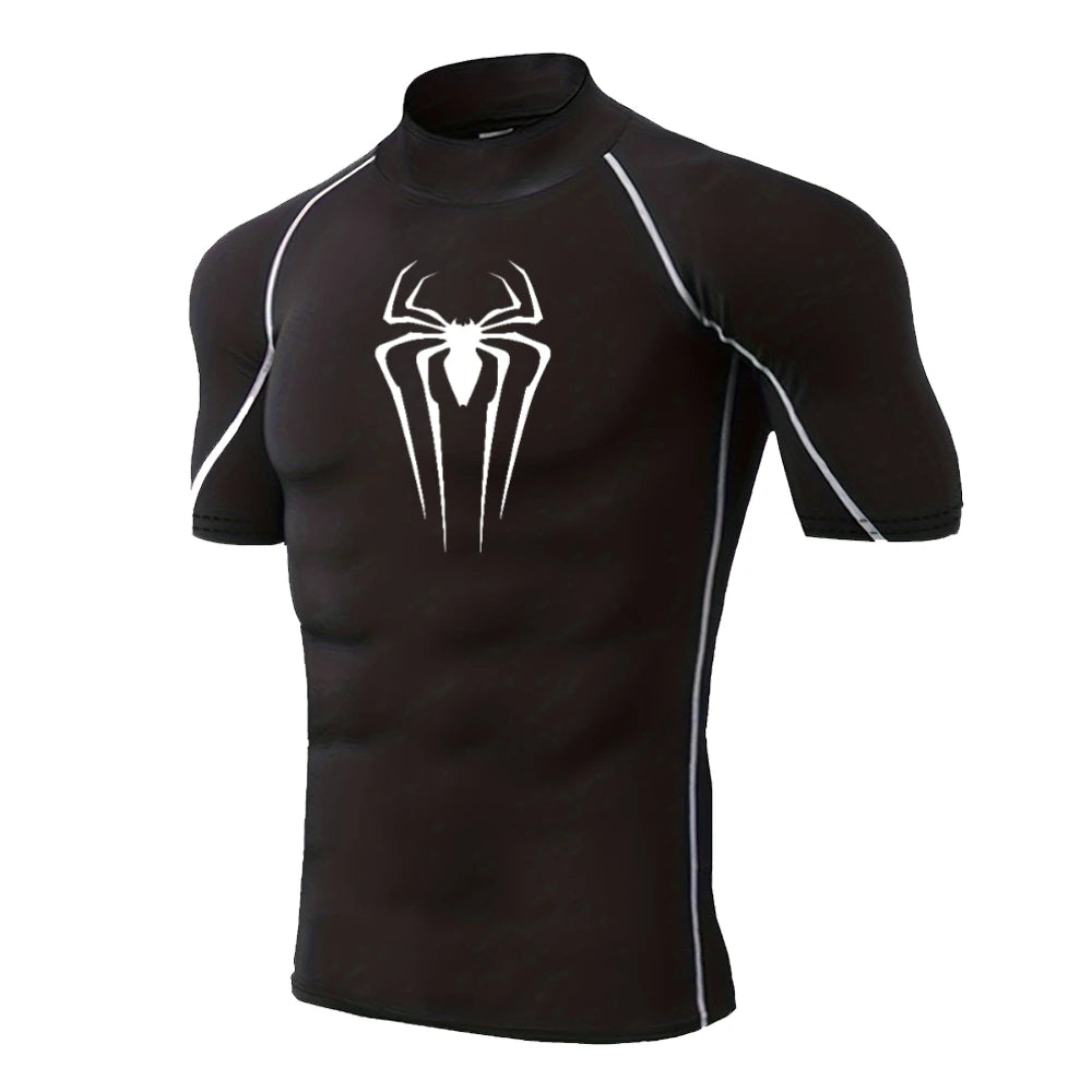 Spider-Print Compression Shirt - Men's Turtleneck Training Base Layer