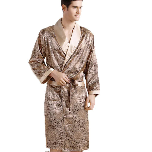 Silk Geometric Robe - Long Sleeve Kimono 5XL