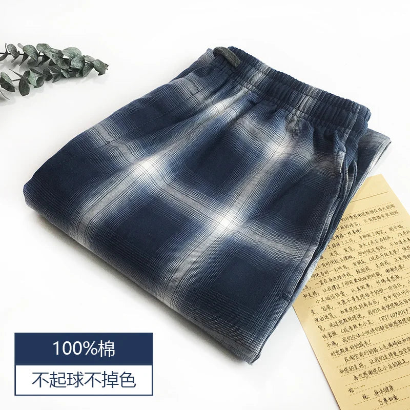 Men's Pure Cotton Plaid Sleep Pants - Lightweight Casual Lounge Trousers