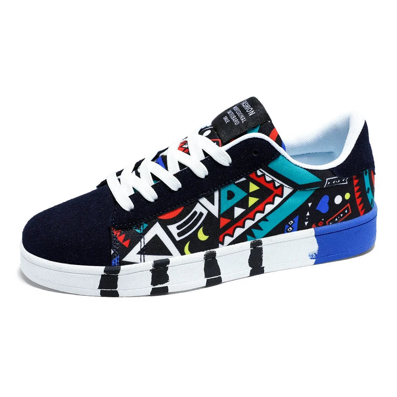 Men's Graffiti Canvas Sneakers - Colorful Lace-Up Casual Shoes