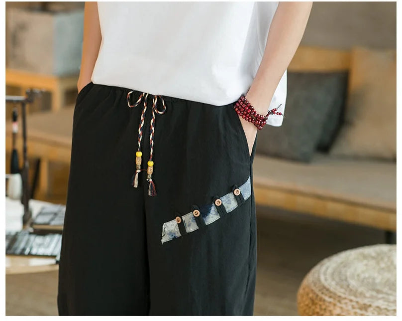 Japanese Cotton Linen Harem Pants - Men's Summer Breathable Cropped Pants