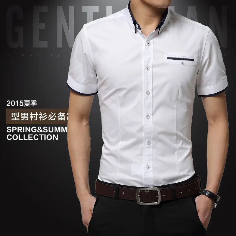 Men's Short Sleeve Business Shirt - Turn-Down Collar Tuxedo Style
