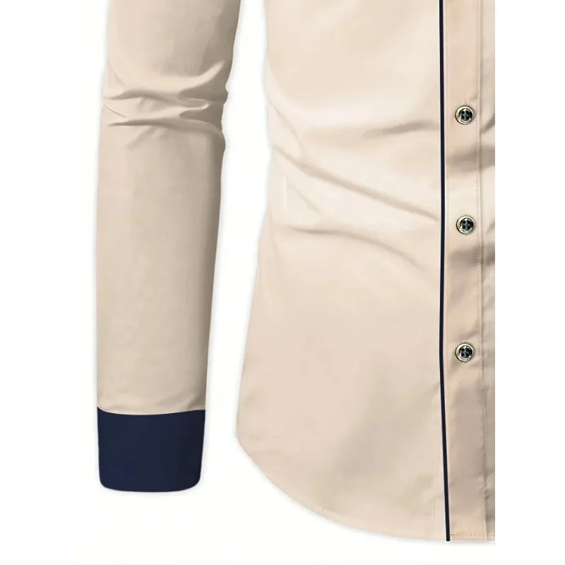 Men's Patchwork Long Sleeve Business Casual Shirt