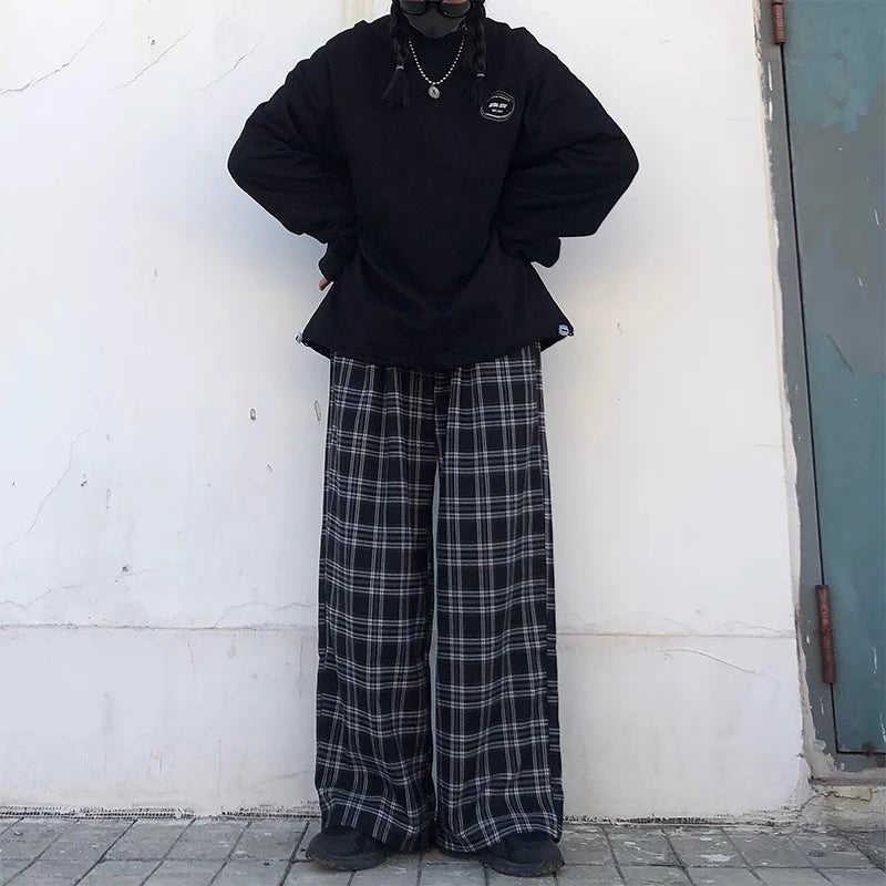 Oversized Plaid Sweatpants - Unisex Casual Trousers