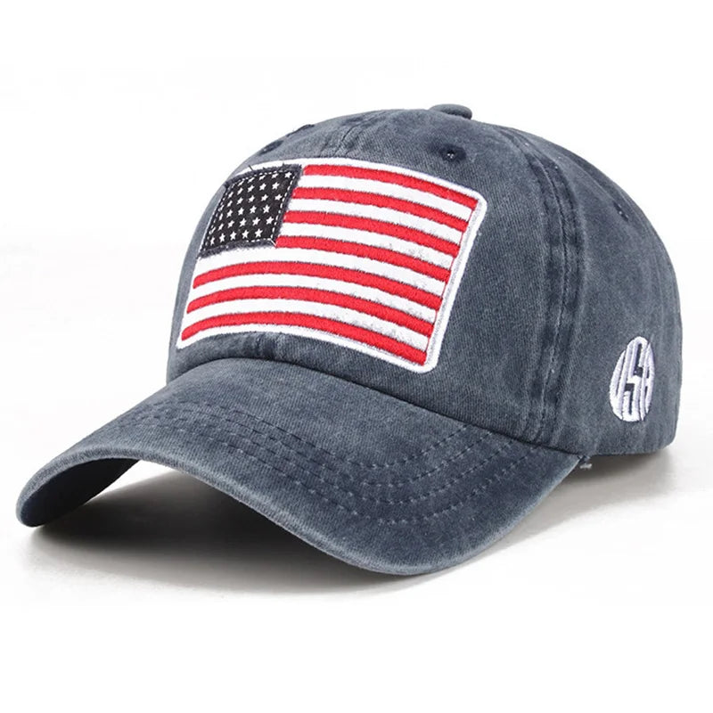 USA Flag Embroidered Baseball Cap - Washed Distressed Dad Hat