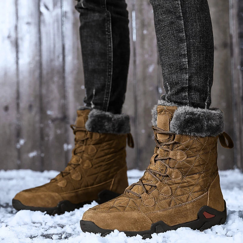 Men's Premium Suede Leather Winter Snow Boots - Insulated Mid-Calf Outdoor Boots