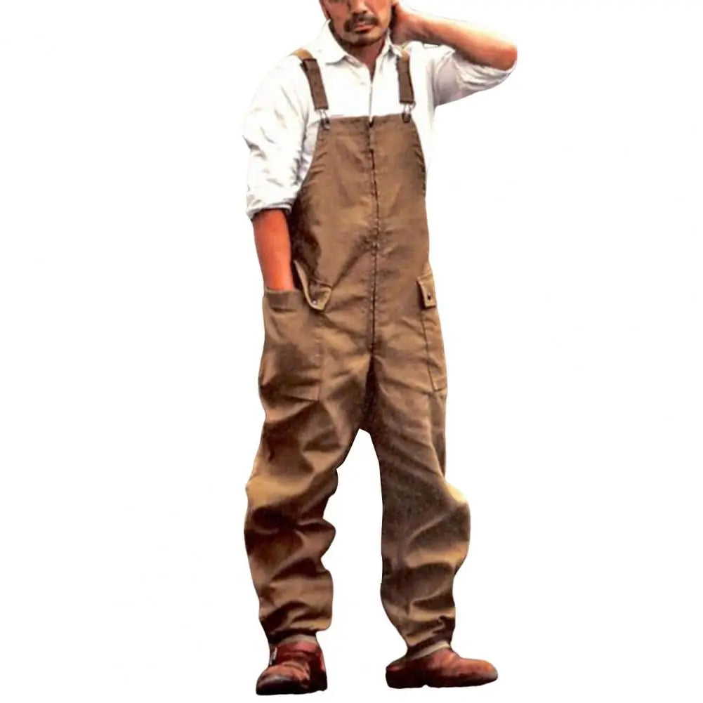 Retro Denim Jumpsuit - Loose Cargo Overalls