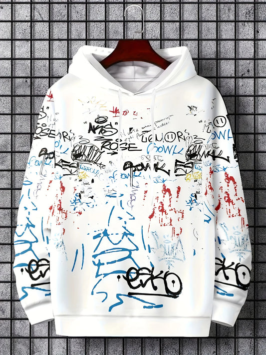 Men's Letter Graffiti Print Hooded Sweatshirt - Urban Streetwear Hoodie
