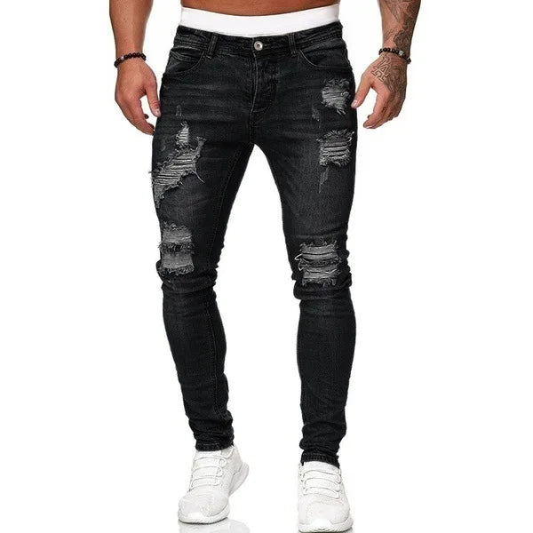 Knee Ripped Stretch Jeans - Hip Hop Slim Fit