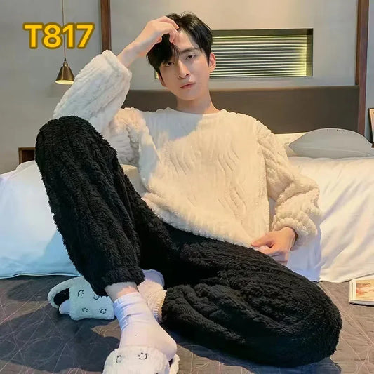 Coral Velvet Pajama Set - Warm Flannel Suit