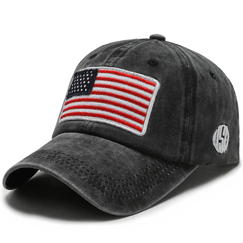 USA Flag Embroidered Baseball Cap - Washed Distressed Dad Hat